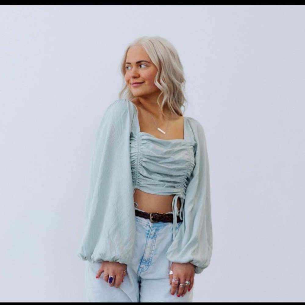 Light Green Sage Flowy Crop Top